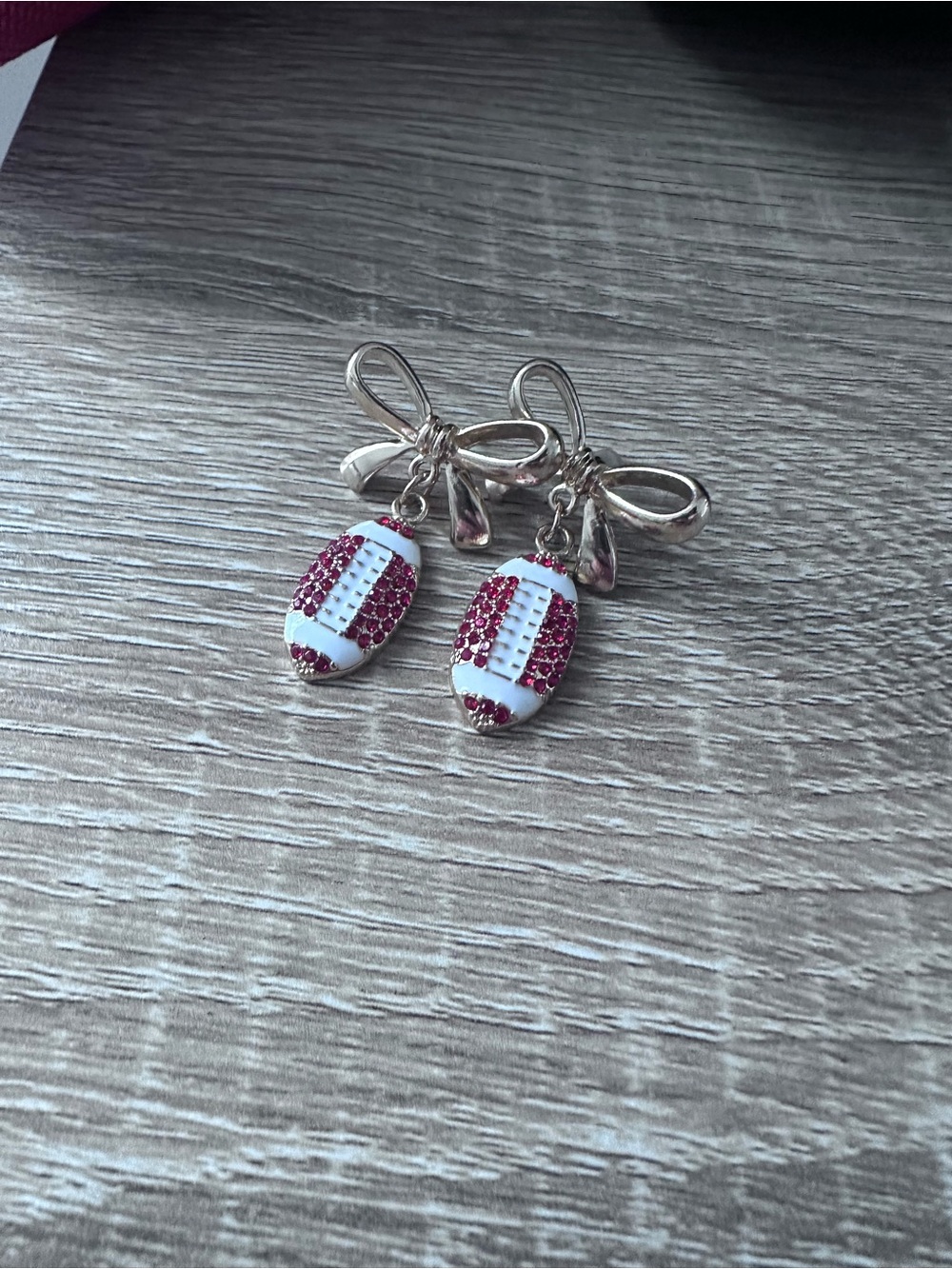 Bow Dangle Earrings with Rhinestone Football Charms